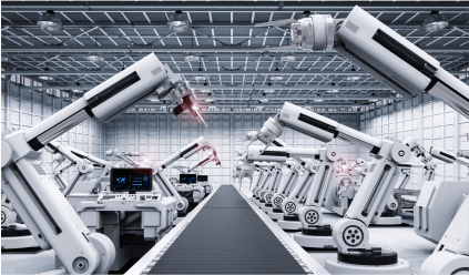 A spacious room filled with various robots and machines, showcasing advanced technology and innovation.